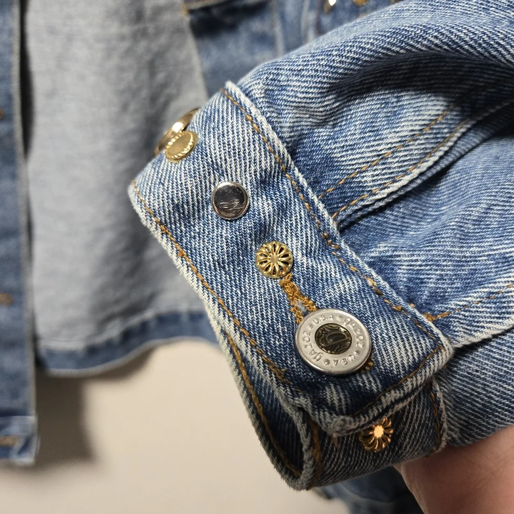 Vintage Gazoz Studded Bejeweled Denim Jacket Size Large Jean Jacket 80s 90s - Picture 4 of 11